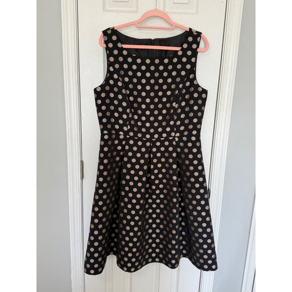 Talbots Dresses & Skirts - Talbots Polka Dot Sleeveless Knee Length Black Fit & Flare Dress Size 14